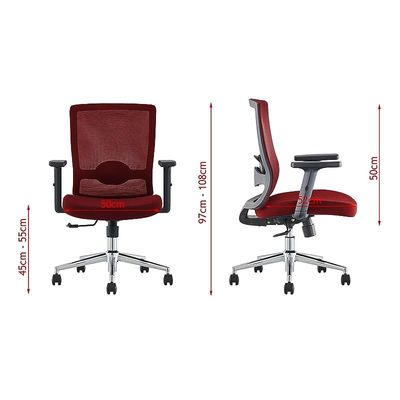 Ergonomic Adjustable Office Chair with Adjustable Arm Rests, Lumbar Support, Contoured Back, and Seat Cushion - Comfortable Seating Solution for Office and Home - Ergonomic Red Medium Back
