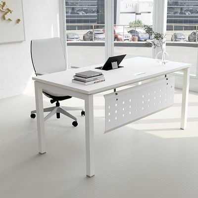 Mahmayi Figura 72-12 Modern Workstation Desk - Stylish Office Furniture for Home or Business Use - Sleek Design for Productivity and Organization (White, 120cm)