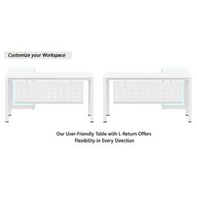 Mahmayi Figura 72-14L L-Shaped Modern Workstation Desk, Computer Desk, Metal Legs with Modesty Panel - Ideal for Home Office, Study, Writing, and Workstation Use (White)