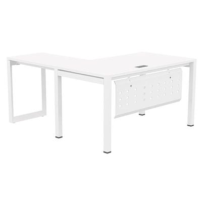 Mahmayi Figura 72-14L L-Shaped Modern Workstation Desk, Computer Desk, Metal Legs with Modesty Panel - Ideal for Home Office, Study, Writing, and Workstation Use (White)