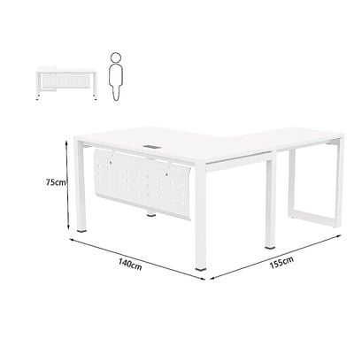 Mahmayi Figura 72-14L L-Shaped Modern Workstation Desk, Computer Desk, Metal Legs with Modesty Panel - Ideal for Home Office, Study, Writing, and Workstation Use (White)