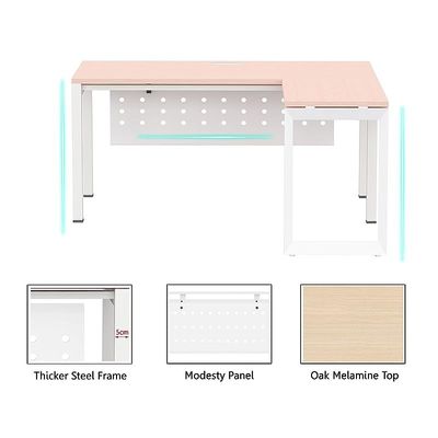 Mahmayi Figura 72-14L L-Shaped Modern Workstation Desk, Computer Desk, Metal Legs with Modesty Panel - Ideal for Home Office, Study, Writing, and Workstation Use (Oak)