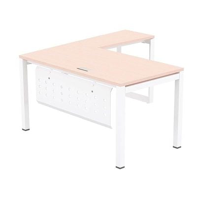 Mahmayi Figura 72-14L L-Shaped Modern Workstation Desk, Computer Desk, Metal Legs with Modesty Panel - Ideal for Home Office, Study, Writing, and Workstation Use (Oak)