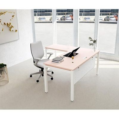 Mahmayi Figura 72-14L L-Shaped Modern Workstation Desk, Computer Desk, Metal Legs with Modesty Panel - Ideal for Home Office, Study, Writing, and Workstation Use (Oak)
