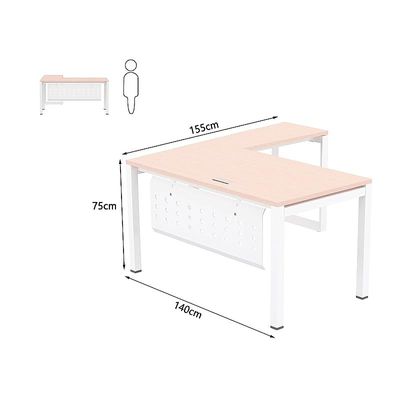 Mahmayi Figura 72-14L L-Shaped Modern Workstation Desk, Computer Desk, Metal Legs with Modesty Panel - Ideal for Home Office, Study, Writing, and Workstation Use (Oak)