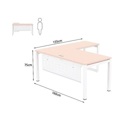 Mahmayi Figura 72-16L L-Shaped Modern Workstation Desk, Computer Desk, Metal Legs with Modesty Panel - Ideal for Home Office, Study, Writing, and Workstation Use (Oak)