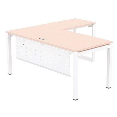 Mahmayi Figura 72-16L L-Shaped Modern Workstation Desk, Computer Desk, Metal Legs with Modesty Panel - Ideal for Home Office, Study, Writing, and Workstation Use (Oak)