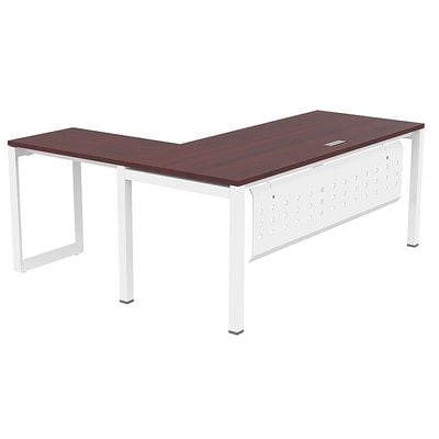 Mahmayi Figura 72-16L L-Shaped Modern Workstation Desk, Computer Desk, Metal Legs with Modesty Panel - Ideal for Home Office, Study, Writing, and Workstation Use (Apple Cherry)