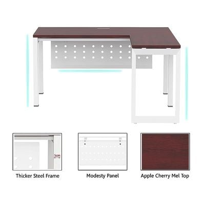 Mahmayi Figura 72-16L L-Shaped Modern Workstation Desk, Computer Desk, Metal Legs with Modesty Panel - Ideal for Home Office, Study, Writing, and Workstation Use (Apple Cherry)