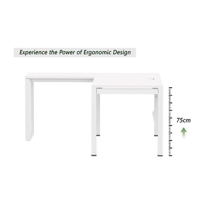 Mahmayi Figura 72-16L مكتب محطة عمل حديث على شكل حرف L، مكتب كمبيوتر، أرجل معدنية مع لوحة متواضعة - مثالي للمكتب المنزلي، والدراسة، والكتابة، واستخدام محطة العمل (أبيض)