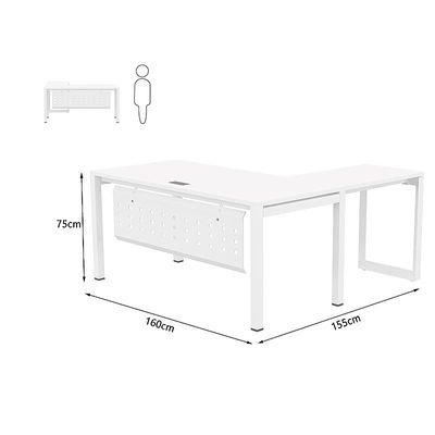 Mahmayi Figura 72-16L L-Shaped Modern Workstation Desk, Computer Desk, Metal Legs with Modesty Panel - Ideal for Home Office, Study, Writing, and Workstation Use (White)