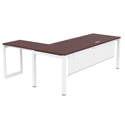 Mahmayi Figura 72-18L L-Shaped Modern Workstation Desk, Computer Desk, Metal Legs with Modesty Panel - Ideal for Home Office, Study, Writing, and Workstation Use (Apple Cherry)