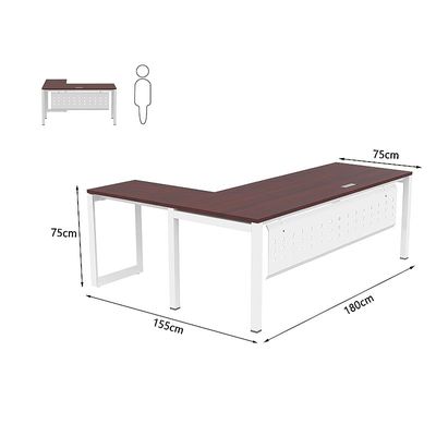 Mahmayi Figura 72-18L L-Shaped Modern Workstation Desk, Computer Desk, Metal Legs with Modesty Panel - Ideal for Home Office, Study, Writing, and Workstation Use (Apple Cherry)
