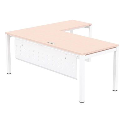 Mahmayi Figura 72-18L L-Shaped Modern Workstation Desk, Computer Desk, Metal Legs with Modesty Panel - Ideal for Home Office, Study, Writing, and Workstation Use (Oak)