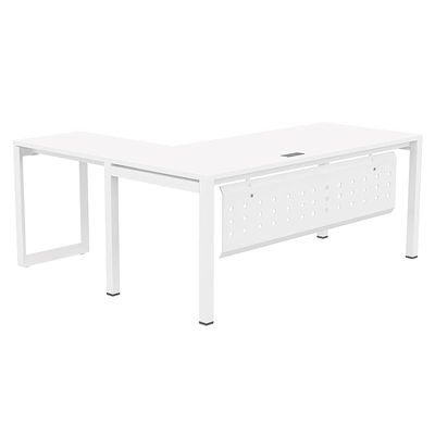 Mahmayi Figura 72-18L L-Shaped Modern Workstation Desk, Computer Desk, Metal Legs with Modesty Panel - Ideal for Home Office, Study, Writing, and Workstation Use (White)