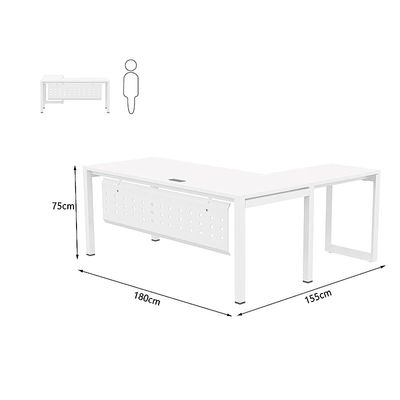 Mahmayi Figura 72-18L L-Shaped Modern Workstation Desk, Computer Desk, Metal Legs with Modesty Panel - Ideal for Home Office, Study, Writing, and Workstation Use (White)