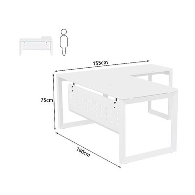 مكتب محطة عمل حديث من Mahmayi Vorm 136-16L للاستخدام في المكتب المنزلي والدراسة ومحطة العمل - حل أثاث أنيق وعملي (على شكل حرف L، أبيض، 160 سم)