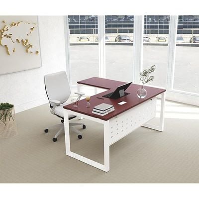 Mahmayi Vorm 136-16L  Modern Workstation Desk for Home Office, Study, and Workstation Use - Stylish and Functional Furniture Solution (L-Shaped, Apple Cherry, 160cm)