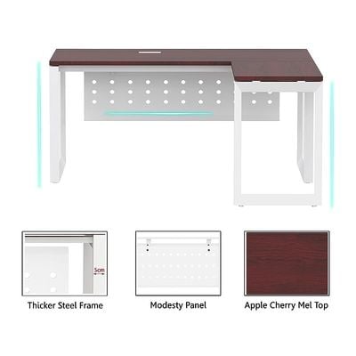 Mahmayi Vorm 136-16L  Modern Workstation Desk for Home Office, Study, and Workstation Use - Stylish and Functional Furniture Solution (L-Shaped, Apple Cherry, 160cm)