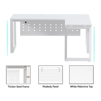 مكتب محطة عمل حديث من Mahmayi Vorm 136-14L للاستخدام في المكتب المنزلي والدراسة ومحطة العمل - حل أثاث أنيق وعملي (على شكل حرف L، أبيض، 140 سم)