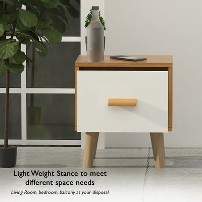 Mahmayi Modern Multifunctional D Nightstand Wooden Side Table Storage Unit with Drawer Home Living Room Bedroom Furniture (Pack of One, Beige Single Drawer)