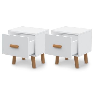 Mahmayi Modern Multifunctional D Nightstand Wooden Side Table Storage Unit with Drawer Home Living Room Bedroom Furniture (Pack of Two, White Single Drawer)