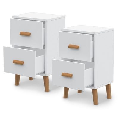 Mahmayi Modern Multifunctional D Nightstand Wooden Side Table Storage Unit with Drawer Home Living Room Bedroom Furniture (Pack of Two, White Dual Drawer)
