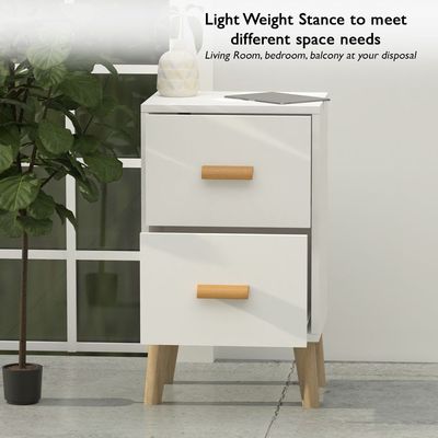 Mahmayi Modern Multifunctional D Nightstand Wooden Side Table Storage Unit with Drawer Home Living Room Bedroom Furniture (Pack of Two, White Dual Drawer)