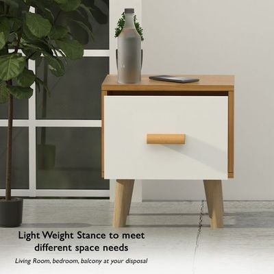 Mahmayi Modern Multifunctional D Nightstand Wooden Side Table Storage Unit with Drawer Home Living Room Bedroom Furniture (Pack of Two, Beige Single Drawer)