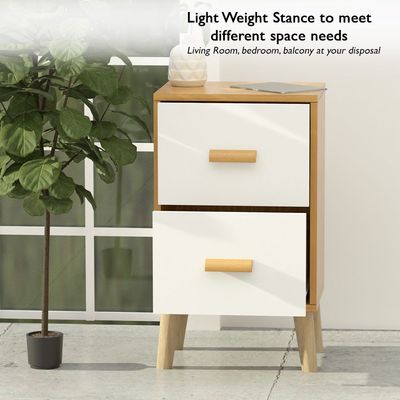 Mahmayi Modern Multifunctional D Nightstand Wooden Side Table Storage Unit with Drawer Home Living Room Bedroom Furniture (Pack of Two, Beige Dual Drawer)