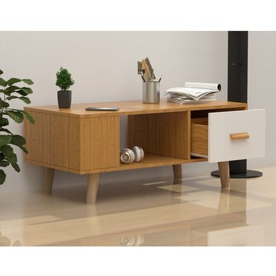 Mahmayi H302 Modern Multifunctional Coffee Table, Storage Unit with Drawers and Storage Shelf for Living Room, Bedroom and Office, Walnut White