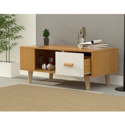 Mahmayi H302 Modern Multifunctional Coffee Table, Storage Unit with Drawers and Storage Shelf for Living Room, Bedroom and Office, Walnut White