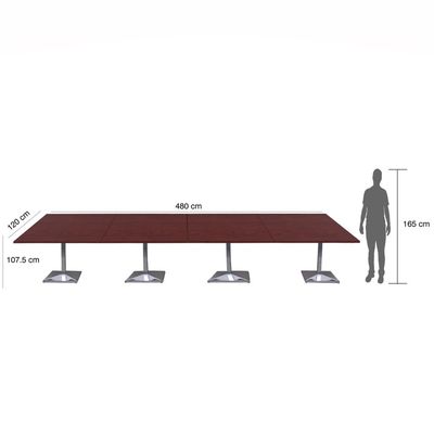 محمايي بارا 500PE-480 الحديثة 16-مقاعد مربع الجدول مخزن - أنيق وحدات مطعم / بار الجدول مع قاعدة الكروم الفولاذ المقاوم للصدأ والتصميم المزدوج النغمة (Apple Cherry، 480cm)