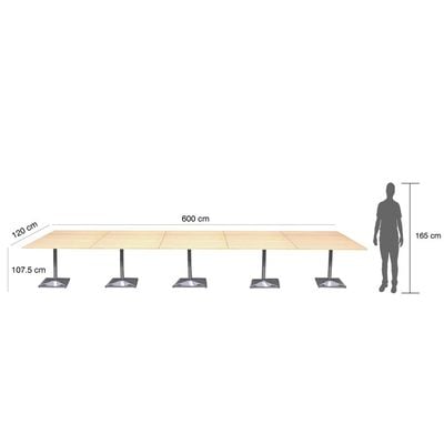 Mahmayi Barra 500PE-600 Modern 20-Seater Square Pantry Table - Stylish Modular Restaurant/Bar Table with Stainless Steel Chrome Base and Dual-Tone Design (Oak, 600cm)