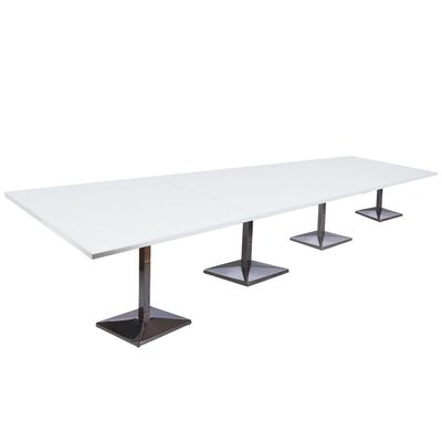 طاولة تخزين مربعة حديثة من Mahmayi Barra 500PE-480 تتسع لـ 16 مقعدًا - طاولة مطعم/بار أنيقة مع قاعدة من الفولاذ المقاوم للصدأ وتصميم مزدوج اللون (أبيض، 480 سم)