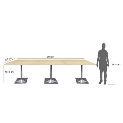 طاولة تخزين مربعة حديثة من Mahmayi Barra 500PE-360 تتسع لـ 12 مقعدًا - طاولة مطعم/بار أنيقة مع قاعدة من الفولاذ المقاوم للصدأ وتصميم مزدوج اللون (بلوط، 360 سم)