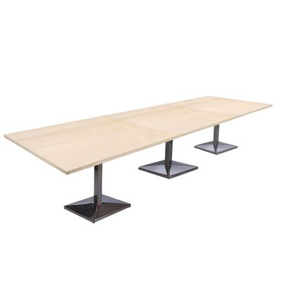 طاولة تخزين مربعة حديثة من Mahmayi Barra 500PE-360 تتسع لـ 12 مقعدًا - طاولة مطعم/بار أنيقة مع قاعدة من الفولاذ المقاوم للصدأ وتصميم مزدوج اللون (بلوط، 360 سم)