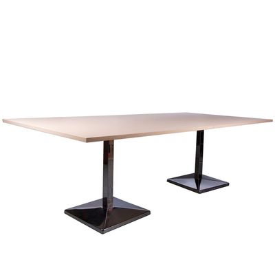 طاولة مؤن مربعة حديثة من Mahmayi Barra 500PE-240 ذات 8 مقاعد - طاولة مطعم/بار أنيقة مع قاعدة من الفولاذ المقاوم للصدأ وتصميم مزدوج اللون (بلوط، 240 سم)