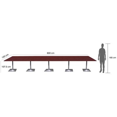 Mahmayi Barra 500PE-600 Modern 20-Seater Square Pantry Table - Stylish Modular Restaurant/Bar Table with Stainless Steel Chrome Base and Dual-Tone Design (Apple Cherry, 600cm)