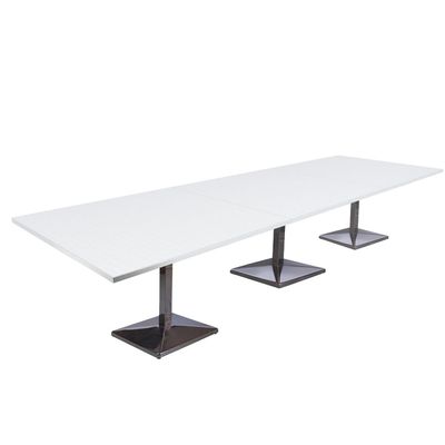 طاولة تخزين مربعة حديثة من Mahmayi Barra 500PE-360 تتسع لـ 12 مقعدًا - طاولة مطعم/بار أنيقة مع قاعدة من الفولاذ المقاوم للصدأ وتصميم مزدوج اللون (أبيض، 360 سم)