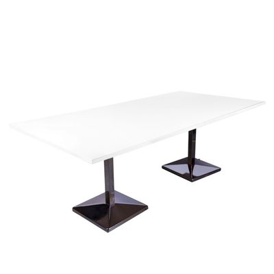 طاولة مؤن مربعة حديثة من Mahmayi Barra 500PE-240 ذات 8 مقاعد - طاولة مطعم/بار أنيقة مع قاعدة من الفولاذ المقاوم للصدأ وتصميم مزدوج اللون (أبيض، 240 سم)