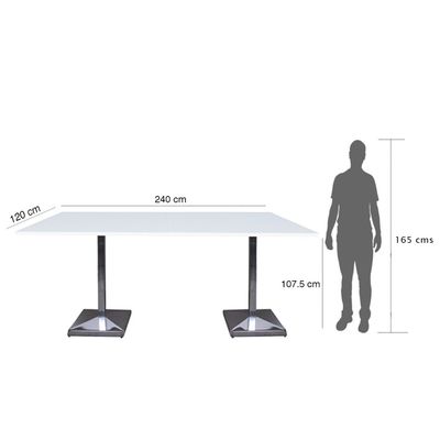 طاولة مؤن مربعة حديثة من Mahmayi Barra 500PE-240 ذات 8 مقاعد - طاولة مطعم/بار أنيقة مع قاعدة من الفولاذ المقاوم للصدأ وتصميم مزدوج اللون (أبيض، 240 سم)