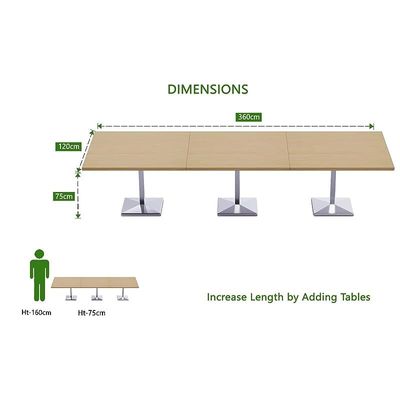 Mahmayi Ristoran 500PE-360 12 Seater Square Modular Pantry Table - Oak - Ideal for Dining, Kitchen, or Restaurant Use