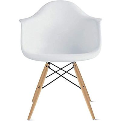 Furniture Set of 4 White - Eames Style Armchair with Natural Wood Legs Eiffel Dining Room Chair - Lounge Chair Arm Chair Arms Chairs Seats Wooden Wood Leg Base Molded Plastic