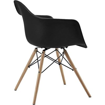 Furniture Set of 4 Black- Eames Style Armchair with Natural Wood Legs Eiffel Dining Room Chair - Lounge Chair Arm Chair Arms Chairs Seats Wooden Wood Leg Base Molded Plastic