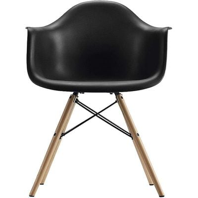 Furniture Set of 4 Black- Eames Style Armchair with Natural Wood Legs Eiffel Dining Room Chair - Lounge Chair Arm Chair Arms Chairs Seats Wooden Wood Leg Base Molded Plastic