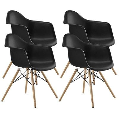 Furniture Set of 4 Black- Eames Style Armchair with Natural Wood Legs Eiffel Dining Room Chair - Lounge Chair Arm Chair Arms Chairs Seats Wooden Wood Leg Base Molded Plastic