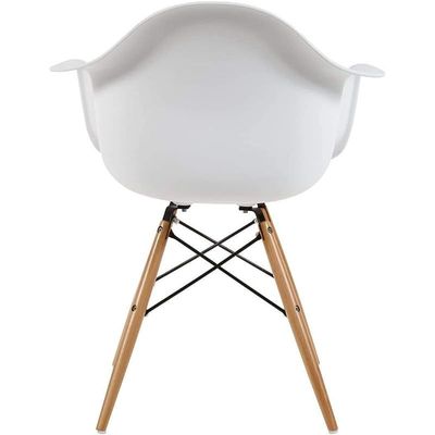 Furniture Set of 2 White - Eames Style Armchair with Natural Wood Legs Eiffel Dining Room Chair - Lounge Chair Arm Chair Arms Chairs Seats Wooden Wood Leg Base Molded Plastic