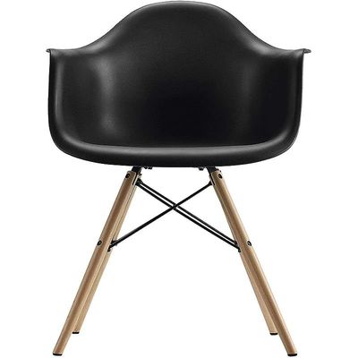 Furniture Set of 2 Black Eames Style Armchair with Natural Wood Legs Eiffel Dining Room Chair - Lounge Chair Arm Chair Arms Chairs Seats Wooden Wood Leg Base Molded Plastic