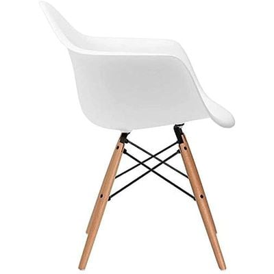 Furniture Set of 3 White - Eames Style Armchair with Natural Wood Legs Eiffel Dining Room Chair - Lounge Chair Arm Chair Arms Chairs Seats Wooden Wood Leg Base Molded Plastic